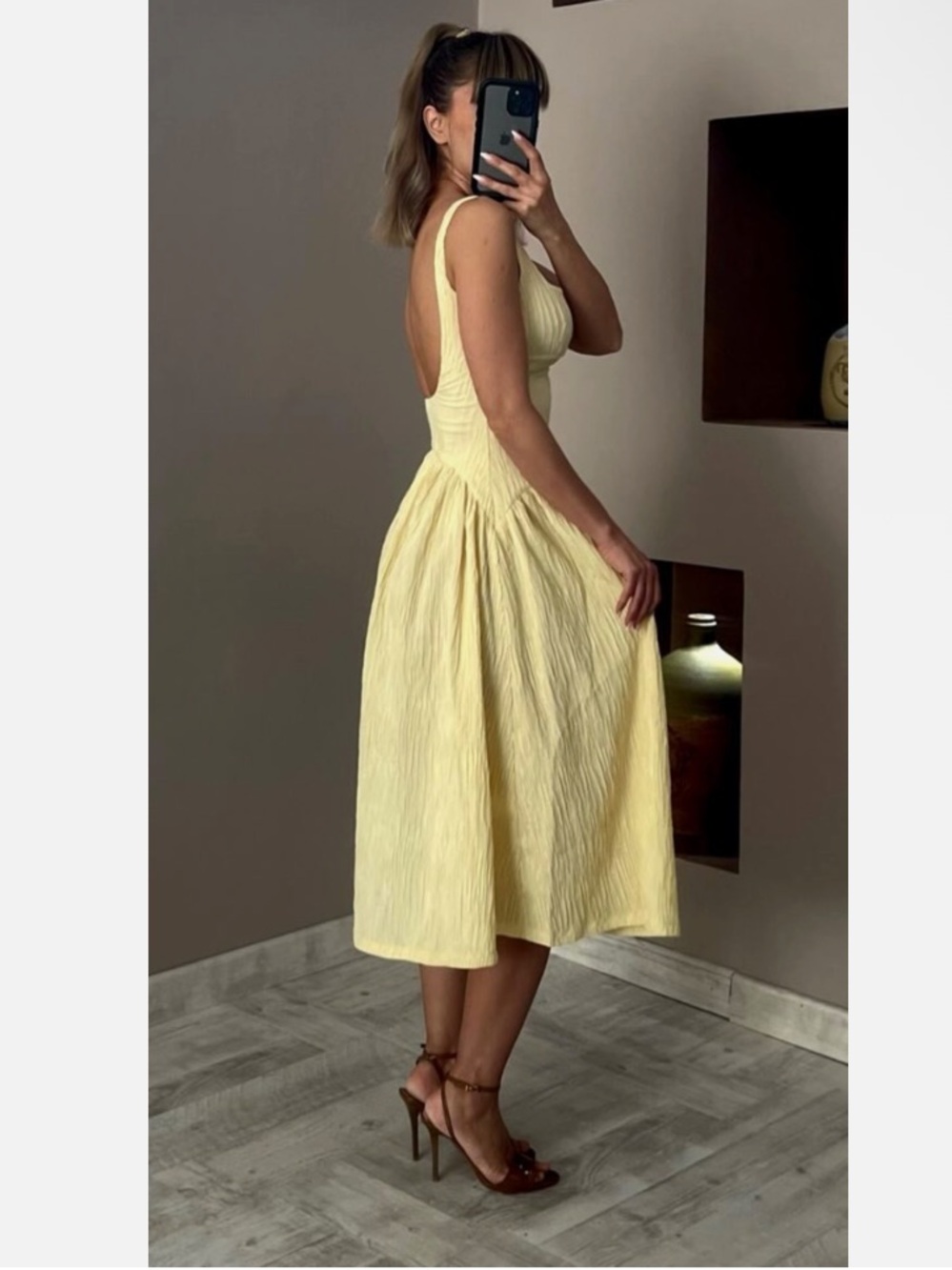 Open-Back Light Yellow Maxi Dress for Women